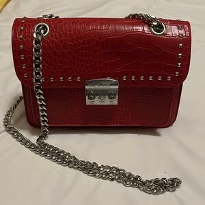 Badgley Mischka Red Croc-Embossed Crossbody Bag